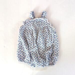 Zara Baby Girl Bubble Romper Sz 9-12m Blue Floral Block Preppy Sunsuit Classic